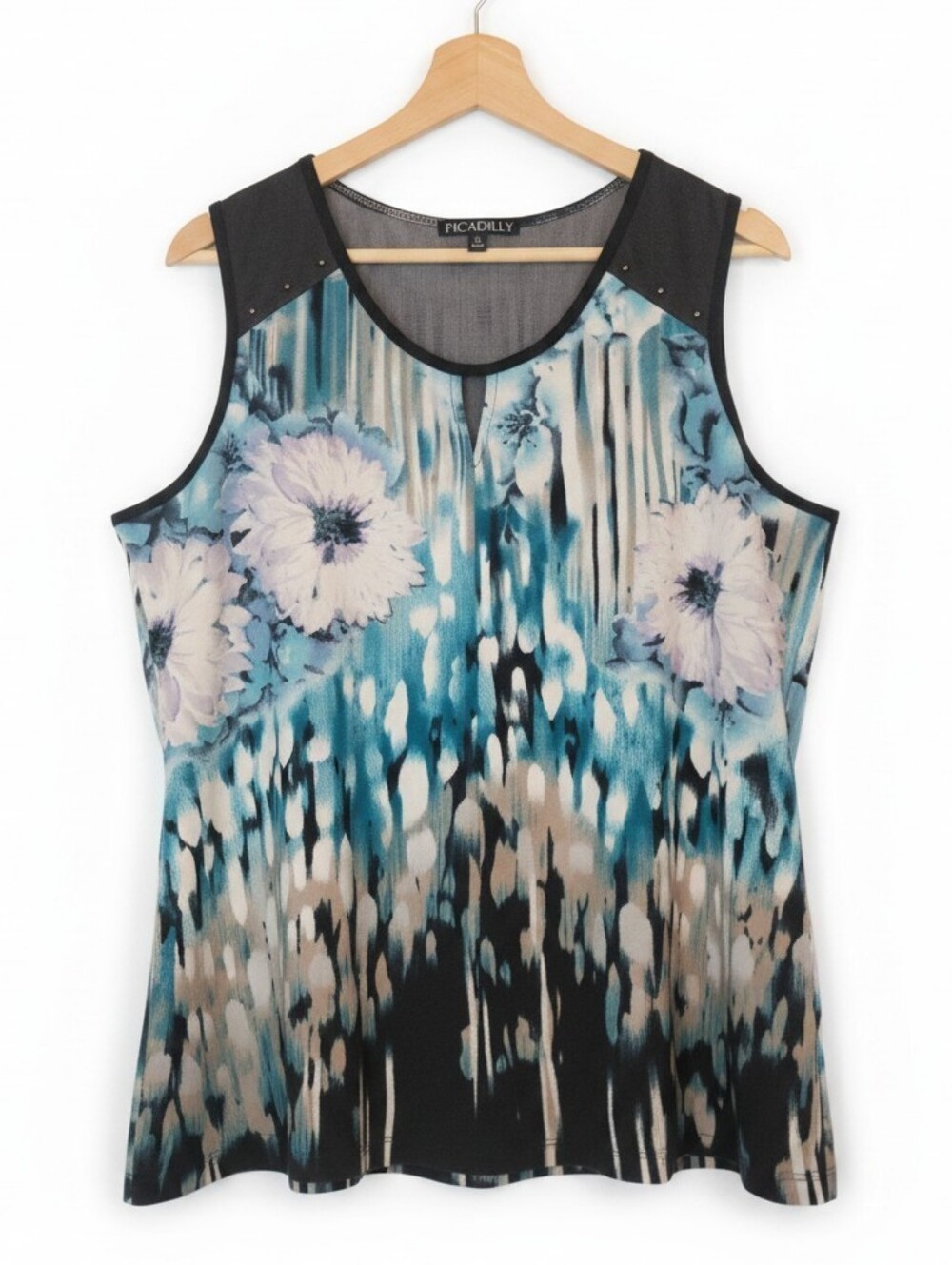 Picadilly Teal Floral Sleeveless Tank Top